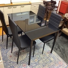 リサイクルサービス八光】幅120㎝ ブラック ガラス製4人掛けダイニング