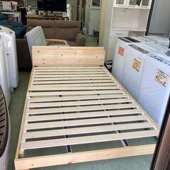 【リサイクルショップ　ピカソ　小松原】パイン材 セミダブルサイズ シンプルすのこベッド マットレスセット ナチュラルブラウン★3235★