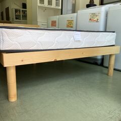 【リサイクルショップ　ピカソ　小松原】パイン材 セミダブルサイズ シンプルすのこベッド マットレスセット ナチュラルブラウン★3235★
