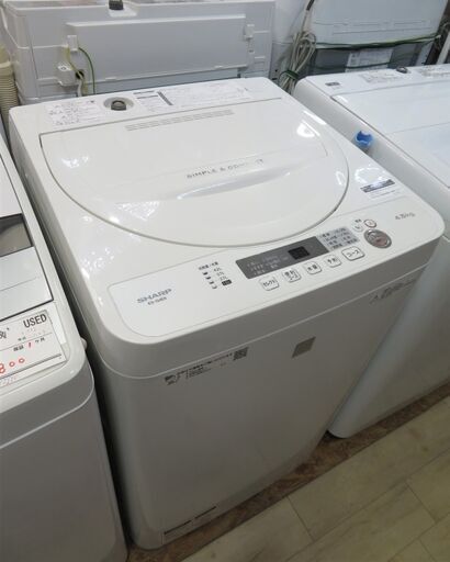 38【愛知店舗】シャープ　全自動洗濯機　4.5kg  キーワード　ホワイト　ES-G4E6-KW  2019年 一人暮らし