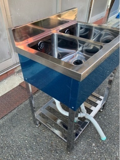業務用 美品 2槽シンク 幅600×奥450×高さ800(mm) バックガード付き 