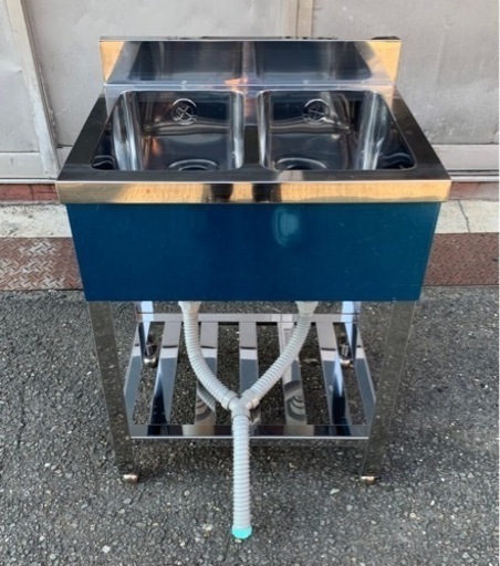 業務用 美品 2槽シンク 幅600×奥450×高さ800(mm) バックガード付き 厨房機材 キッチン 手洗い場 機器 店舗用品 大阪 2層シンク 大阪発