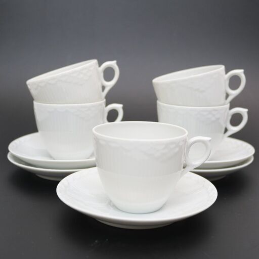 286)【美品】ロイヤルコペンハーゲン ホワイト フルーテッド ハーフレース カップ＆ソーサー 5客セット 北欧 食器  COPENHAG