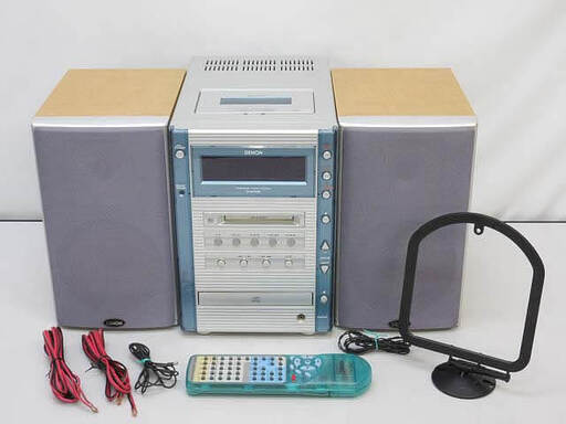ss5202　デノン　ミニコンポ　D-M1MD　システムコンポ　シルバー×ウッド　DENON　カセット/CD/MD/ラジオ　一体型デッキ　リモコン付き　スケルトンデザイン　スピーカー　オーディオ　音響システム