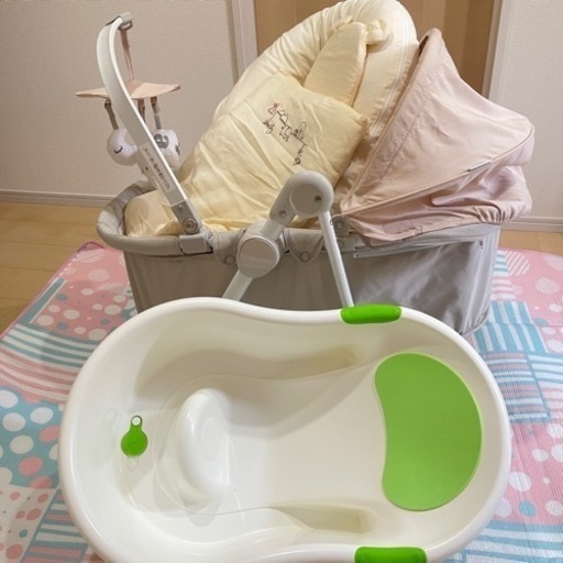 値下げ　出産準備　新生児ベビーベット　添い寝布団　ベビーバスセット