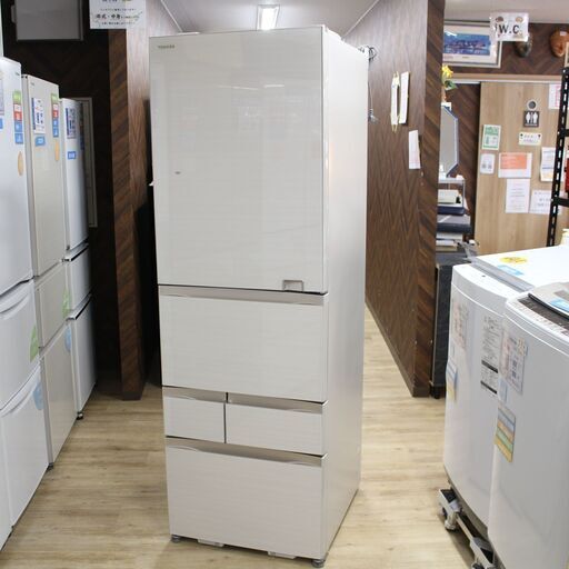 店S574)TOSHIBA/東芝 ノンフロン冷凍冷蔵庫 5ドア 465L GR-S470GZ(ZC) 2020年製 ラピスアイボリー 右開き