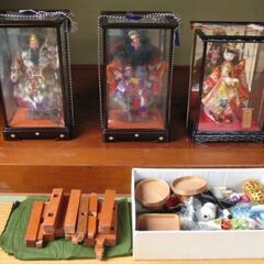五月人形ガラスケース2+こいのぼり装飾品+日本人形ガラスケースセット