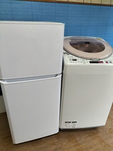 お買い得セットその⑤ ハイアール JR-N121A 2ドア冷凍冷蔵庫 121L 2017年製・シャープ ES-TX8A-P 全自動洗濯機 ピンクカラー 8.0Kg 2016年製 ２点セット！！