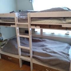 【ネット決済】25日引き取り限定！木製ベッド＆diyしたベッド下...