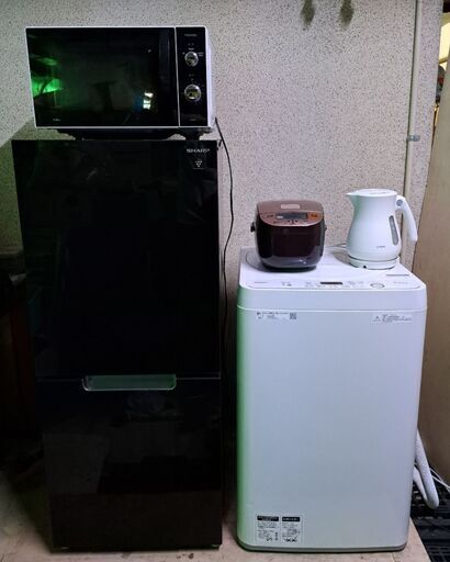 高年式 単身用 二人用 家電5点セット 冷蔵庫 洗濯機 電子レンジ 炊飯器 電気ケトル 2020年～2022年製