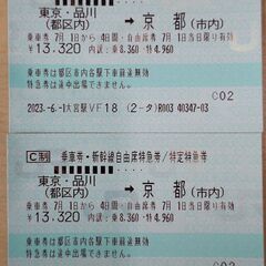 【7月1日が変更手続期限】京都東京間の乗車券付き新幹線自由席特急券