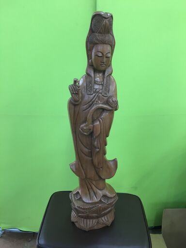 【木彫 観音像 仏像 立像】 高さ約60センチ  彫刻 木製 オブジェ 置物 インテリア