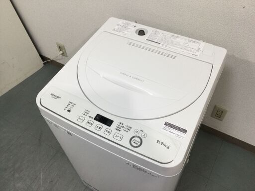 JT7116【SHARP/シャープ 5.5㎏洗濯機】美品 2019年製 ES-GE5D-W 家電 洗濯 全自動洗濯機 簡易乾燥機能付