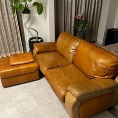 【お取引き中】　オイルレザー　3人掛けソファ