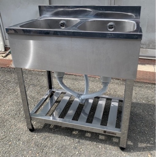 業務用 アズマ 2槽シンク 幅750×奥450×高さ800+90(mm) バックガード付き 流し台 キッチン 手洗い場 厨房 二層 二槽 2層 AZUMA 大阪発