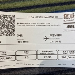 6月24日　那覇→羽田　東京　飛行機　チケット　フライト