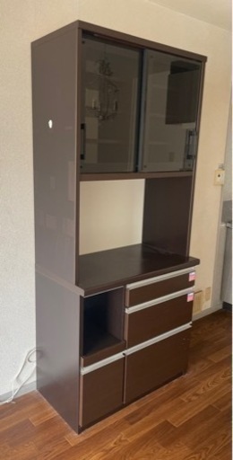 【品】松田家具 キッチンボード ライズ 90 レンジ DBR 食器棚