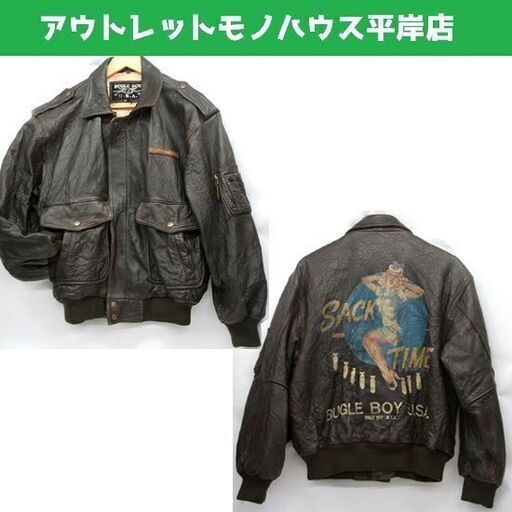 古着 ビューグルボーイ 羊革 革ジャン M バックプリント フライトジャケット　BUGLE BOY U.S.A. アメカジ ☆ PayPay(ペイペイ)決済可能 ☆ 札幌市 豊平区 平岸