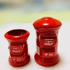 赤ポスト　陶器製　ペン立てと貯金箱　4個セット