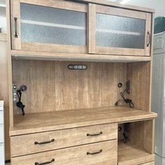 【超美品‼️】大川家具(サンウッディ) カントリー調♪ 120cm幅キッチンボード 食器棚 収納家具 木目調ブラウン♪