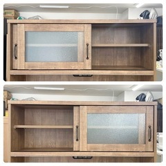 【超美品‼️】大川家具(サンウッディ) カントリー調♪ 120cm幅キッチンボード 食器棚 収納家具 木目調ブラウン♪