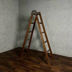🔷🔶🔷WY4/9 希少 木製 脚立 梯子 5尺 5段 アメリカ 英国 ヴィンテージ アンティーク ディスプレイ 店舗什器 レトロ 古道具 古家具 〇🔷🔶🔷