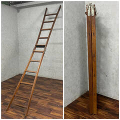 🔷🔶🔷WY4/9 希少 木製 脚立 梯子 5尺 5段 アメリカ 英国 ヴィンテージ アンティーク ディスプレイ 店舗什器 レトロ 古道具 古家具 〇🔷🔶🔷