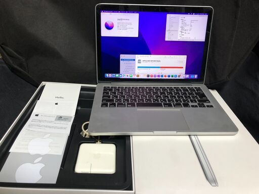 「MacBook Pro Retina 13インチ Late 2012 MD212J/A」高細密Retinaディスプレイ搭載 / Core i5搭載 /メモリー8GB / SSD-128GB / MacOS(Monterey-Patcher利用)\u0026Office2019とWin11＆Office2010の選択起動可能 / Webカメラ / Bluetooth / 無線LAN / バッテリー使用可（充放電回数195回、状態表示：修理サービス推奨）/ 箱入セット中古品