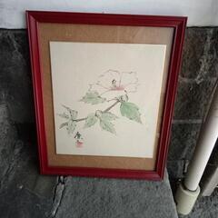 色紙額　水彩画　直筆　廉之銘　幅約３１cm