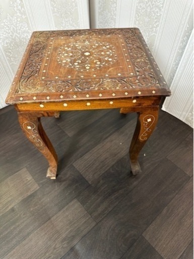 細密象嵌装飾アンティーク アジアン猫足テーブル - サイドテーブル