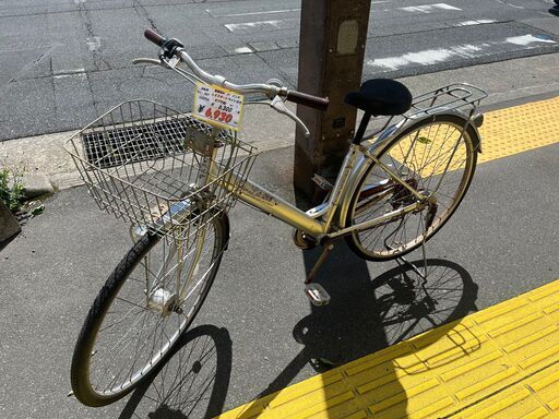 【リサイクルショップどりーむ鹿大前店】No.907　自転車　ママチャリ　T字ハンドル　LEDオートライト付き　カゴ付き　荷台付き　16537SA 　 リサイクルショップどりーむ鹿大前店】No.907 自転車 ママチャリ T字