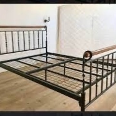ダブルベッド ベッドフレーム アイアン 天然木 男前