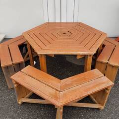 ガーデン テーブル ガーデンファニチャー 木製 八角形テーブル ...