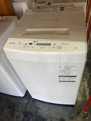 ☆中古￥12,800！【11,800】TOSHIBA　4.5㎏洗濯機　家電　2019年製　AW-45M7型　幅55㎝ｘ奥行54㎝ｘ高さ94㎝　【BF198】