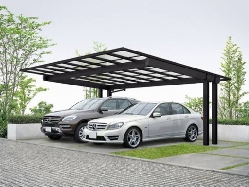 お洒落　カーポート　外構工事　YKKカーポート　エフルージュツインEXファースト600タイプ　後方支持　施工費、税込み　お洒落　駐車場
