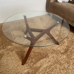 ロウヤ LOWYA 木脚＋ガラス天板丸テーブル