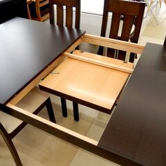LOWYA ダイニングテーブルセット（ダークブラウン/ブラウン） 6人掛け（7点） 伸縮式 木製　札幌市清田区
