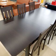 LOWYA ダイニングテーブルセット（ダークブラウン/ブラウン） 6人掛け（7点） 伸縮式 木製　札幌市清田区