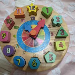 木製　時計　知育玩具