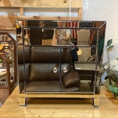 モデルルーム展示品】W1275 LED照明＆トール収納付きローボード 木目調 