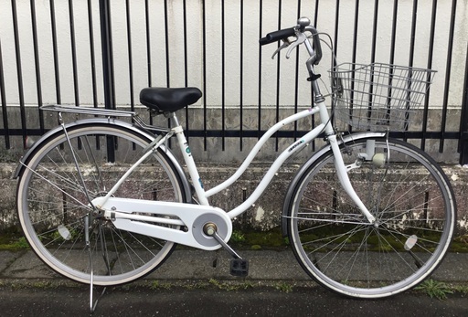 ◉PayPay可＜整備済・美品車＞シティサイクル・27インチ自転車・変速なし 鍵付き・ホワイト・きれいにお手入れですぐ乗れます♪