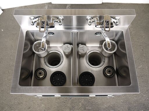 ≪yt730ジ≫ ステンレス製 2槽シンク 幅90x奥行60 バックガード付