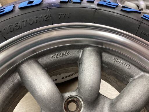 希少◆8スポーク ASAHI 6J 12in +12 4/114.3◆NCHK SPORT◆ヴィツァー ホワイトリボン 165/70R12 新品タイヤ付◆サニトラ 旧車に