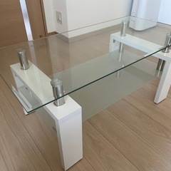 ガラステーブル　クリア天板+ホワイト脚