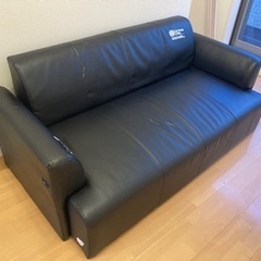 【無料】合皮ソファ/IKEA/2人がけ/黒/ヘタリなし【急募】