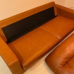 購入者決定】ニトリ 3人掛け本革ソファ ブラウン/ミドルブラウン