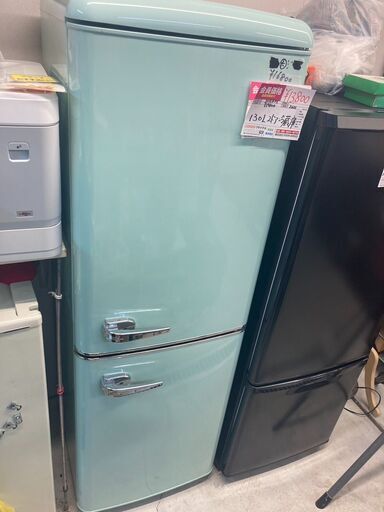 ☆中古￥15,800！【会員価格￥13,800】オーヤマ　130㍑2ドア冷蔵庫　家電　2021年製　PRR-1420-LG型　幅48㎝ｘ奥行53㎝ｘ高さ145㎝　【BG016】