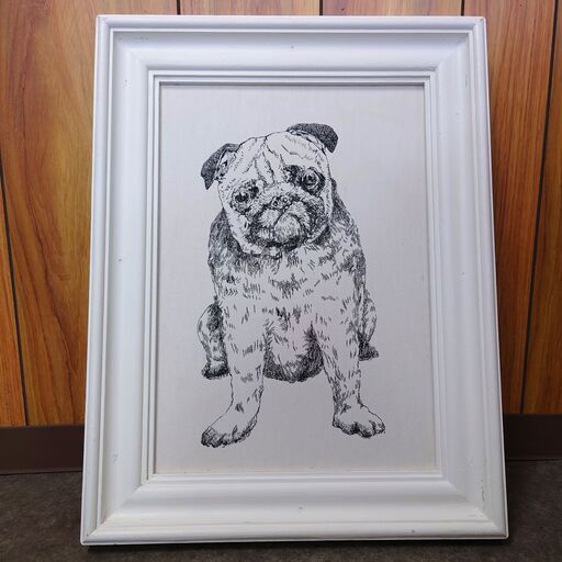 絵画風インテリア雑貨 パグ正面 額縁入り