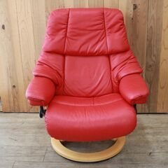 465)【参考約41万/美品】EKORNES エコーネス Reno レノ ストレスレスチェア リクライニングチェア オットマン付き 椅子 本革 Mサイズ 北欧