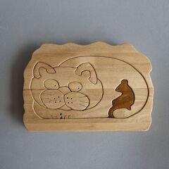 木製パズル　猫とネズミ